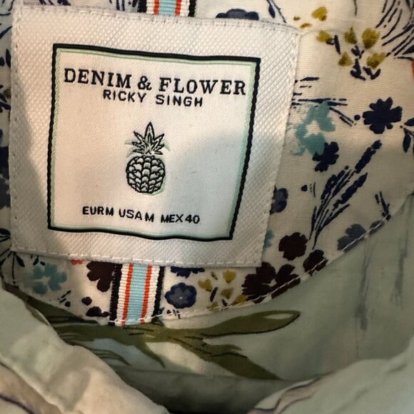 Denim and Flower Ricky Singh Button Down Shirt Flamingo Button Down Sz M - Picture 2 of 6